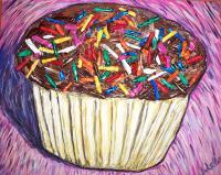 Sweets  Treats - Chocolate Cupcake With Sprinkles - Acrylic On Canvas
